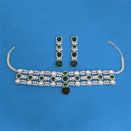 Cubic Zirconia Choker Necklace Set With Mehndi Plating