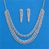 Cubic Zirconia 2 Line Necklace Set With Rhodium 2 Tone Plating