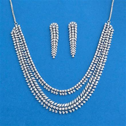 Cubic Zirconia 2 Line Necklace Set With Rhodium 2 Tone Plating