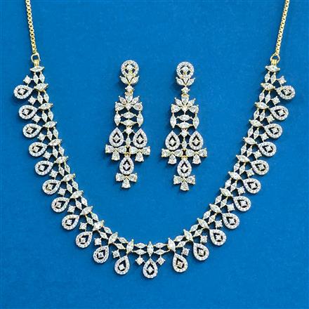 Cubic Zirconia Classic Necklace Set With Rhodium 2 Tone Plating