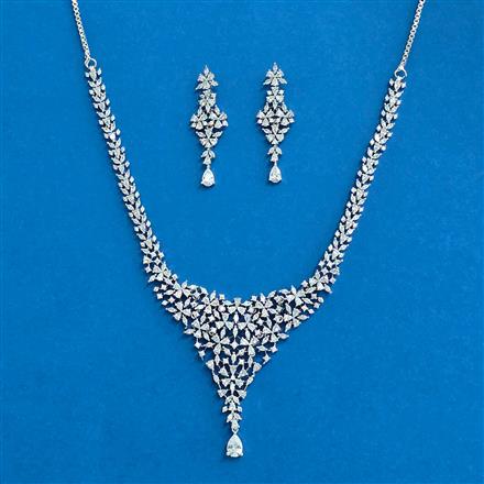 Cubic Zirconia Classic Necklace Set With Rhodium 2 Tone Plating