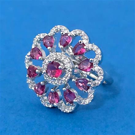 Cubic Zirconia Adjustable Ring With Mehndi Plating