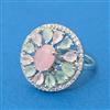 Cubic Zirconia Adjustable Ring With Mehndi Plating