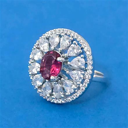 Cubic Zirconia Adjustable Ring With Mehndi Plating