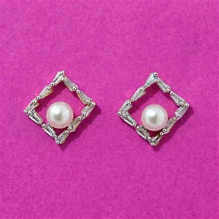 Cubic Zirconia Moti Earring With Rhodium 2 Tone Plating
