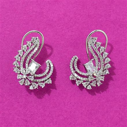 Cubic Zirconia Classic Earring With Rhodium 2 Tone Plating