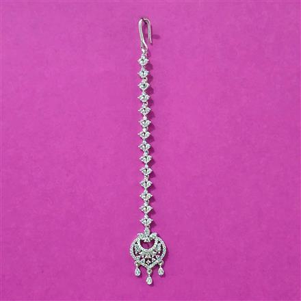 Cubic Zirconia Delicate Tikka With Rhodium 2 Tone Plating