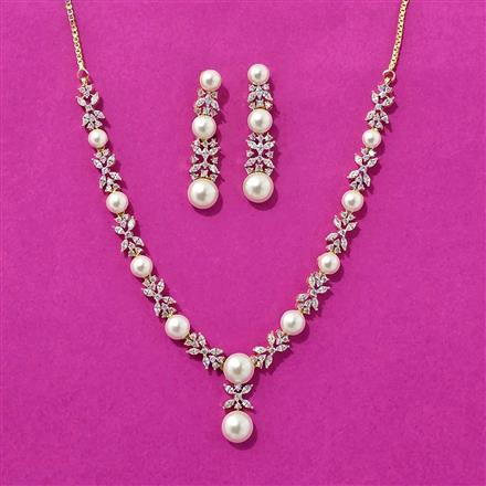 Cubic Zirconia Moti Necklace Set With Rhodium 2 Tone Plating