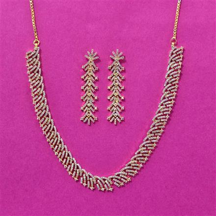Cubic Zirconia Delicate Necklace Set With Rhodium 2 Tone Plating