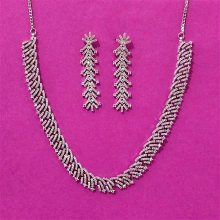Cubic Zirconia Delicate Necklace Set With Rhodium 2 Tone Plating