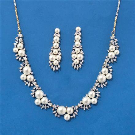Cubic Zirconia Moti Necklace Set With Rhodium 2 Tone Plating