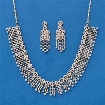 Cubic Zirconia Classic Necklace Set With Rhodium 2 Tone Plating