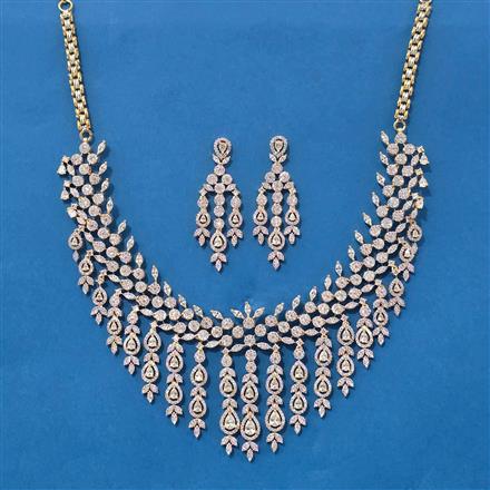 Cubic Zirconia Classic Necklace Set With Rhodium 2 Tone Plating