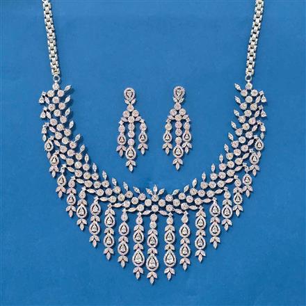 Cubic Zirconia Classic Necklace Set With Rhodium 2 Tone Plating