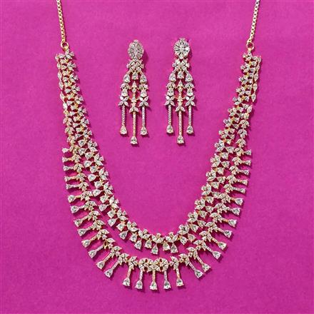 Cubic Zirconia 2 Line Necklace Set With Rhodium 2 Tone Plating