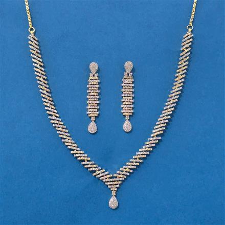 Cubic Zirconia Delicate Necklace Set With Rhodium 2 Tone Plating