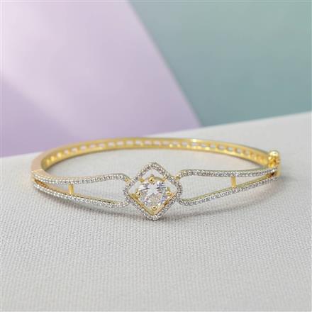 Cubic Zirconia Openable Kada With Rhodium 2 Tone Plating