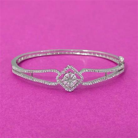 Cubic Zirconia Openable Kada With Rhodium 2 Tone Plating