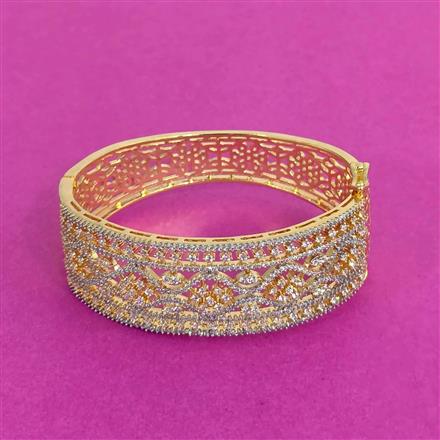 Cz Openable Kada With Rhodium 2 Tone Plating