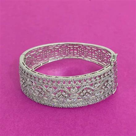 Cz Openable Kada With Rhodium 2 Tone Plating