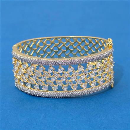 Cubic Zirconia Openable Kada With Rhodium 2 Tone Plating