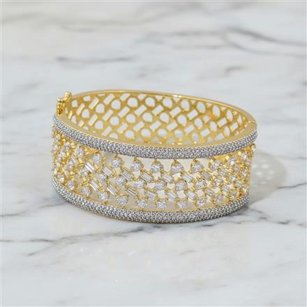 Cubic Zirconia Openable Kada With Rhodium 2 Tone Plating