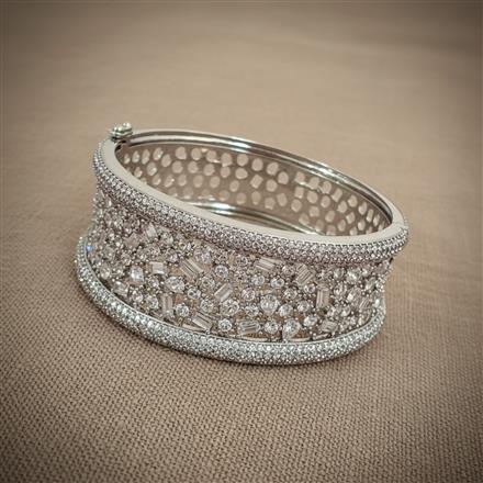 Cz Classic Kada With Rhodium 2 Tone Plating