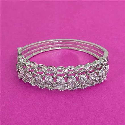Cz Openable Kada With Rhodium 2 Tone Plating