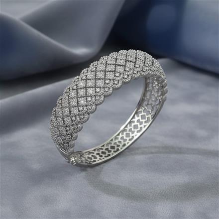Cz Openable Kada With Rhodium 2 Tone Plating