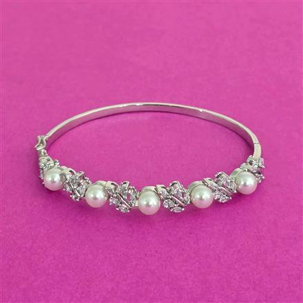 Cz Openable Kada With Rhodium 2 Tone Plating