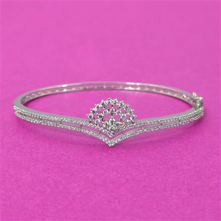 Cubic Zirconia Openable Kada With Rhodium 2 Tone Plating