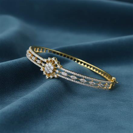 Cubic Zirconia Classic Kada With Rhodium 2 Tone Plating