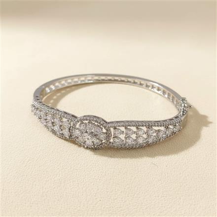 Cz Openable Kada With Rhodium 2 Tone Plating
