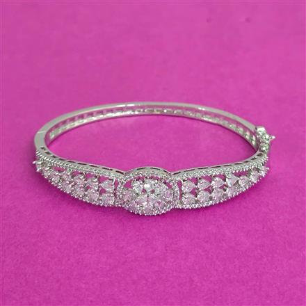 Cz Openable Kada With Rhodium 2 Tone Plating