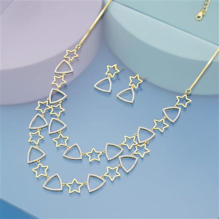 Cz Classic Necklace With 2 Tone Rhodium Plating