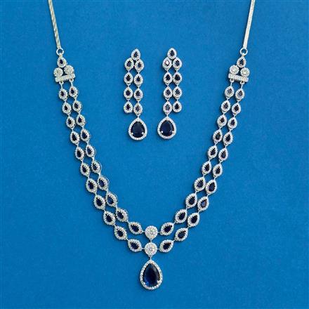 Cz 2 Line Necklace With Rhodium Plating