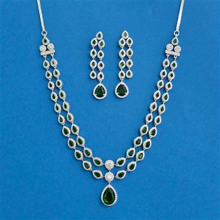 American Diamond 2 Line Necklace With Rhodium Plating