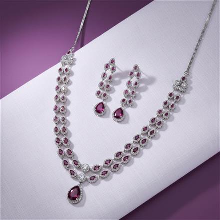 Cz 2 Line Necklace With Rhodium Plating
