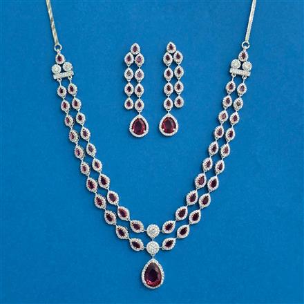 Cz 2 Line Necklace With Rhodium Plating