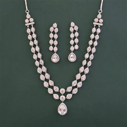 American Diamond 2 Line Necklace With Rhodium Plating