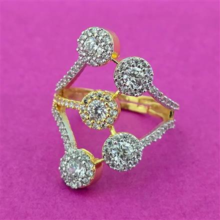 Cz Adjustable Ring With Rhodium 2 Tone Plating