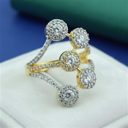 Cz Adjustable Ring With Rhodium 2 Tone Plating