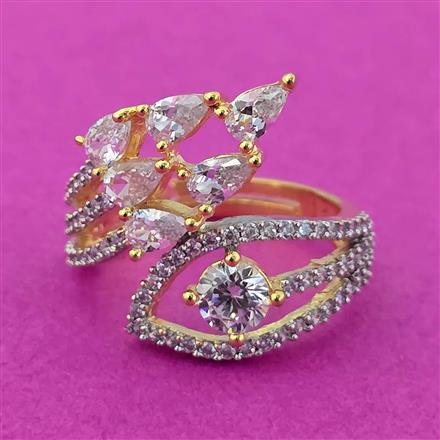 Cz Adjustable Ring With Rhodium 2 Tone Plating