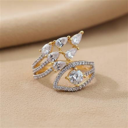 Cz Adjustable Ring With Rhodium 2 Tone Plating