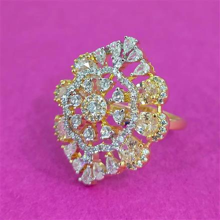 Cz Adjustable Ring With Rhodium 2 Tone Plating