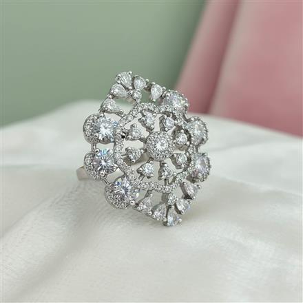 Cz Adjustable Ring With Rhodium 2 Tone Plating