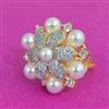 Cz Moti Ring With Rhodium 2 Tone Plating