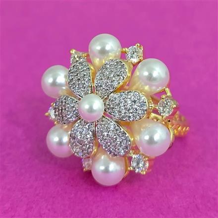 Cz Moti Ring With Rhodium 2 Tone Plating