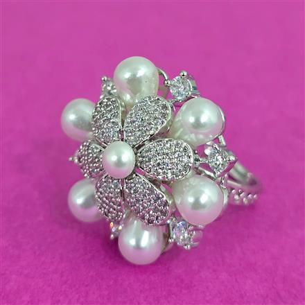 Cz Moti Ring With Rhodium 2 Tone Plating