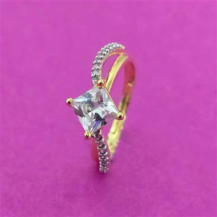 Cz Adjustable Ring With Rhodium 2 Tone Plating